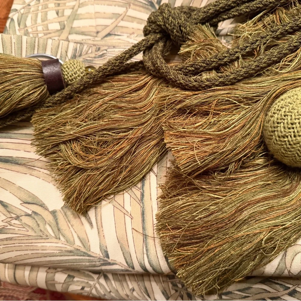 Custom Made Palm Leaf Grommet Curtain Panels – Neutral Green & Beige